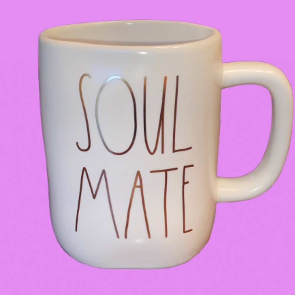 Rae Dunn White "Soul Mate" Ceramic Coffee Mug NWOT gold letters